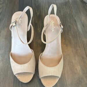 Charles David Platform Wedge Sandals, Nude, Cork Size 10